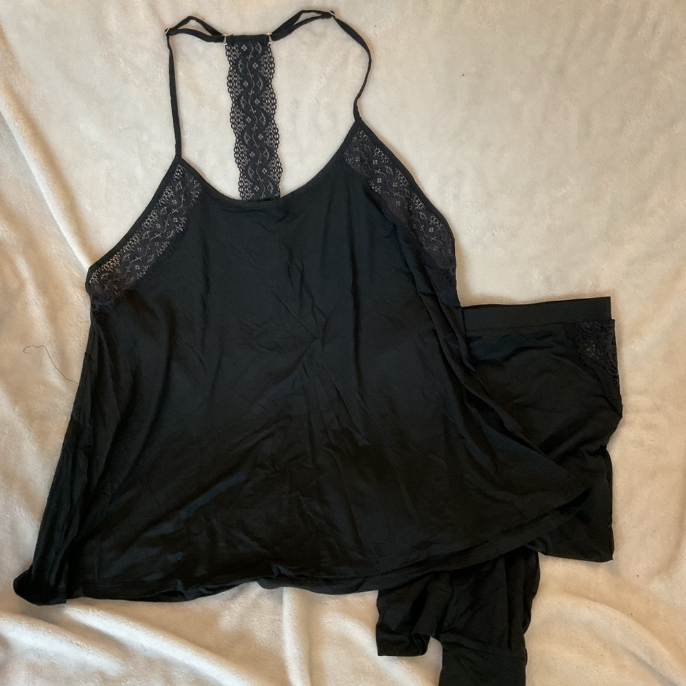 Victoria's Secret Black Lace Trim Pajama Set